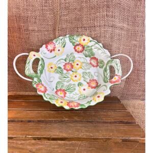 Temp-tations Tara Floral Casserole Dish Metal Stand Holder/Trivet Rattan Insert